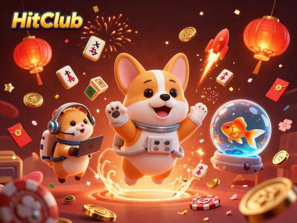 HitClub showcases a fun gaming experience with an astronaut corgi navigating a vibrant space casino.