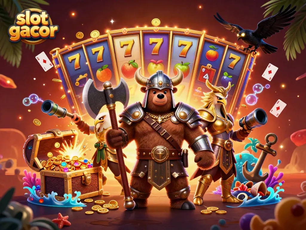 Engage with slot gacor excitement through a magnificent Viking-themed casino illustration.