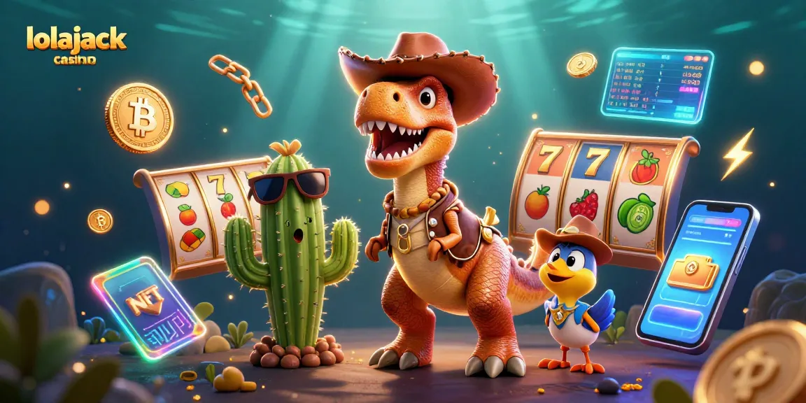 Experience the excitement of lolajack casino with 3D characters and vibrant gaming elements in a dynamic scene.